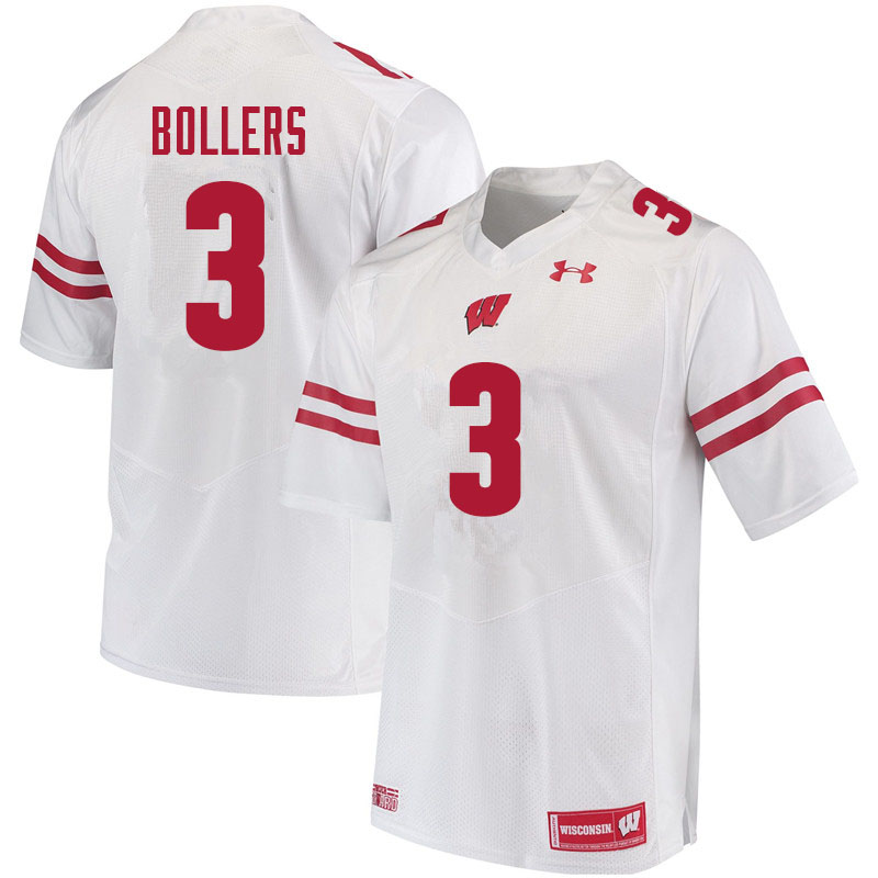 Men #3 T.J. Bollers Wisconsin Badgers College Football Jerseys Sale-White